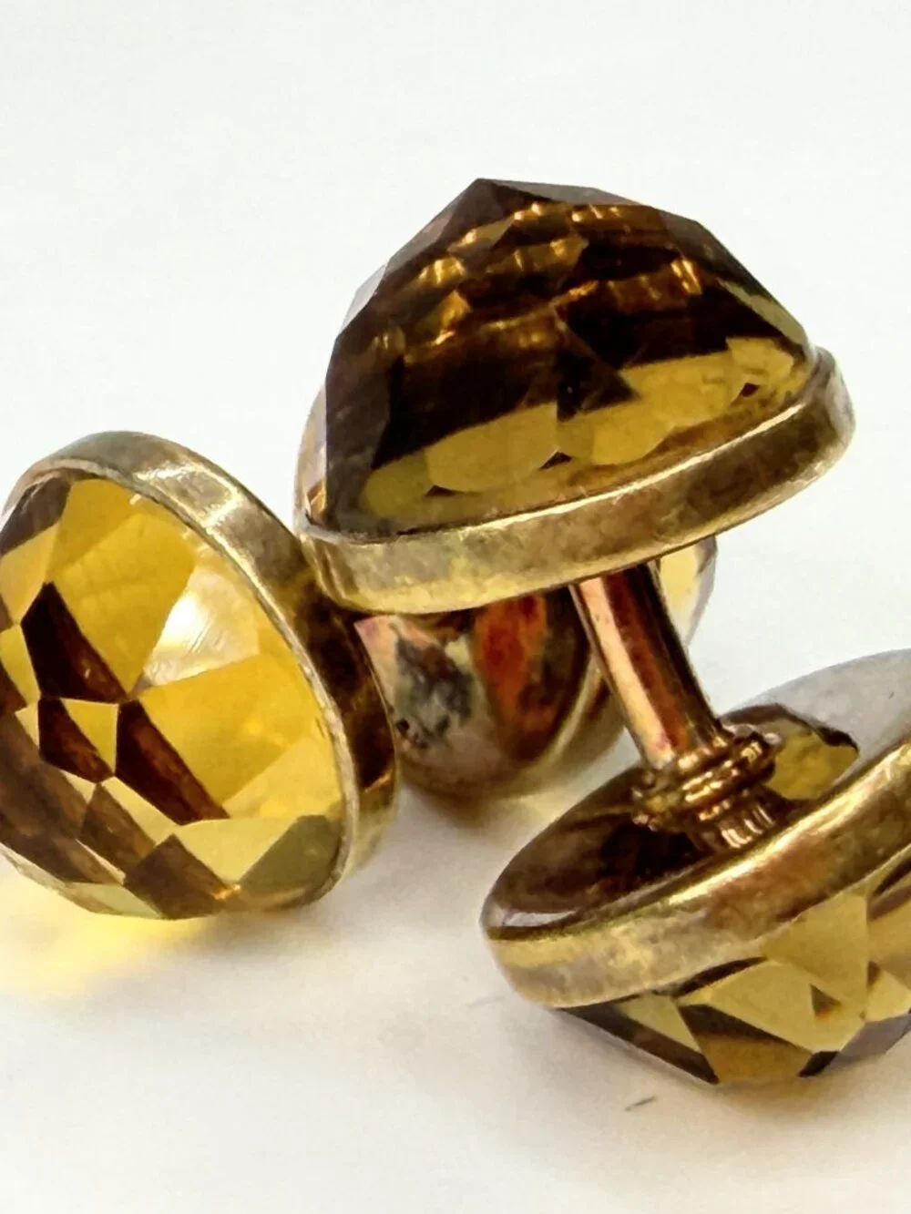 Antique Sansbury & Nellis 14K Gold Faceted Gemstone Cufflinks signed S-N SS492